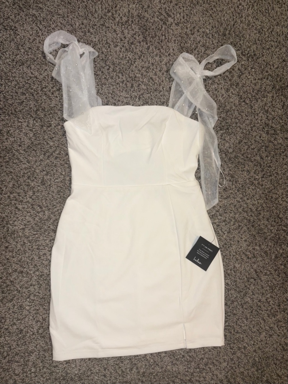 Lulu's White Mini Dress with Sheer Tie Straps
